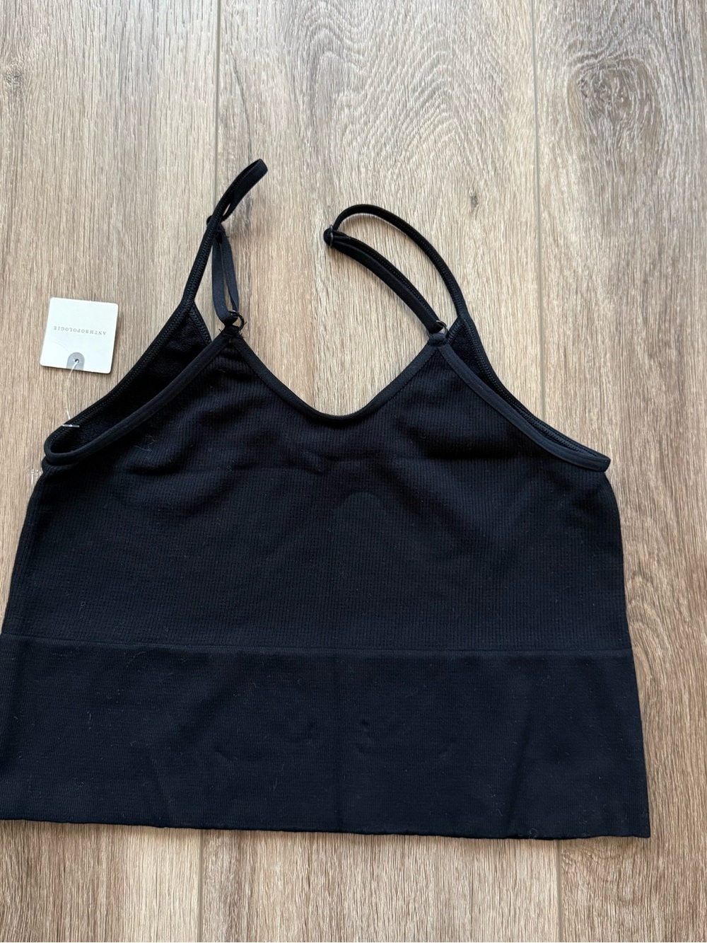 Anthropologie Black Ribbed Cropped Tank with Adjustable Straps size small NWT